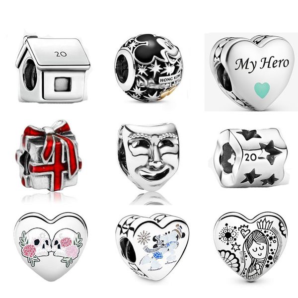 Memnon Jewelry 925 Sterling Silver Charm Dea messicana a forma di cuore Charms Maschere teatrali Bead Stars My Hero Heart Beads Fit Bracciali fai da te per le donne