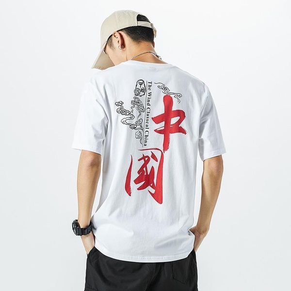 

men's dress shirts 2021 summer short sleeve china wind heavy industry guochao printed chinese pattern base shirt t-shirt, White;black