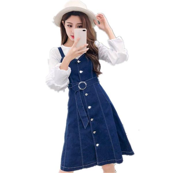 

casual dresses denim dress women 2021 spring autumn sleeveless high waist jean female sweet v-neck spaghetti strap korean, Black;gray