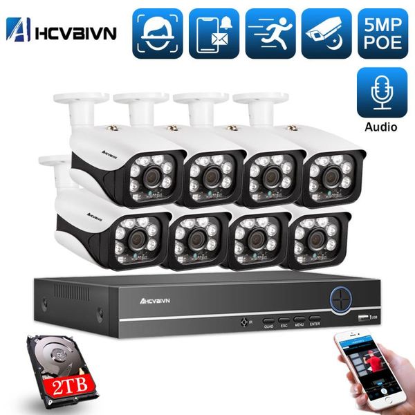 

face detection recognition 8ch 5mp wireless nvr poe security camera system outdoor cctv video surveillance video recorder kit