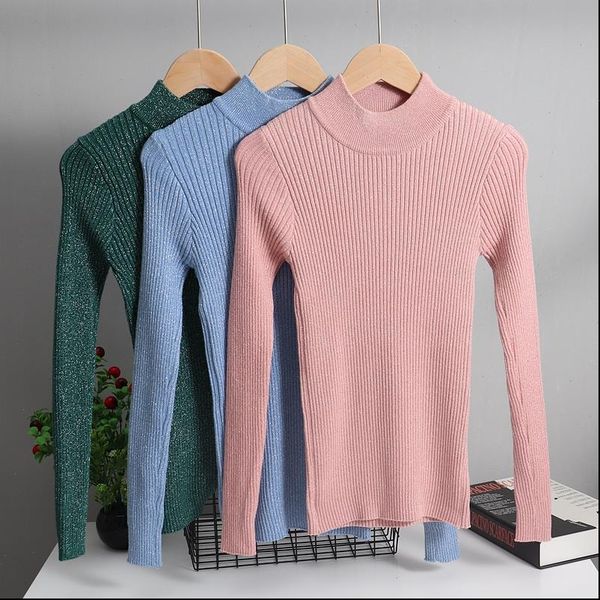 

lurex glitter ribbed women sweater spring autumn knitted jumper high elastic basic female pullover sweater, White;black