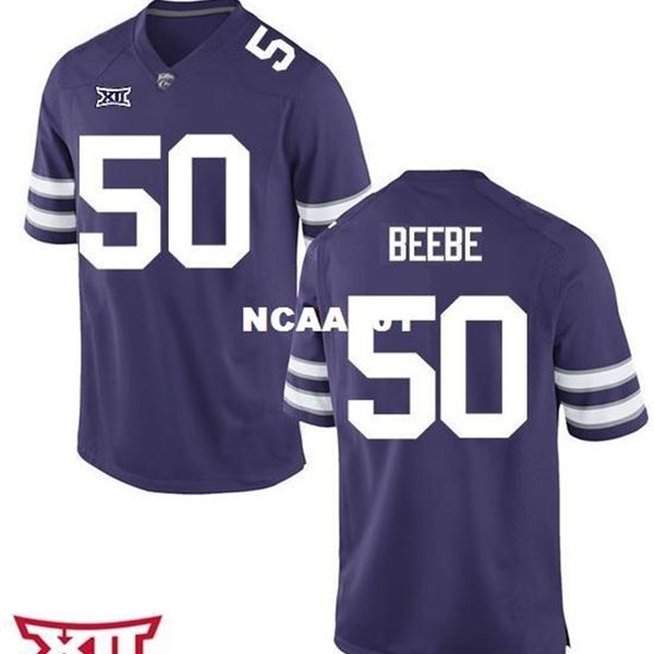 

001 kansas state wildcats cooper beebe #50 real full embroidery college jersey size s-4xl or custom any name or number jersey, Black