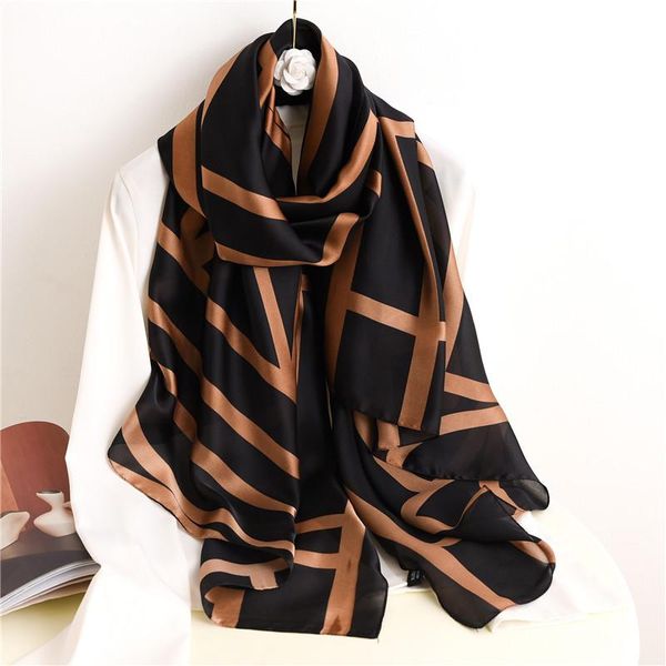 

scarves spring and autumn fashion imitation silk shawl all-match simple stripe printing travel seaside sun protection lightweight scarf, Blue;gray