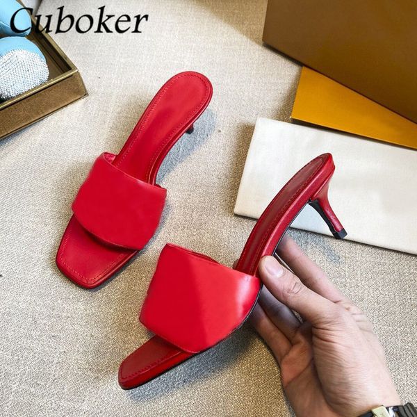

luxury brand runway women heel slippers leather slides square toe ladies summer party dress shoes sandalias mujer 60% off store online, Black