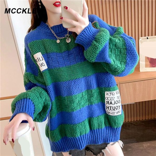 

women's sweaters knitted pullover sweater long sleeve drop shoulder patch designs spliced women 2021 winter loose lady knitwear, White;black