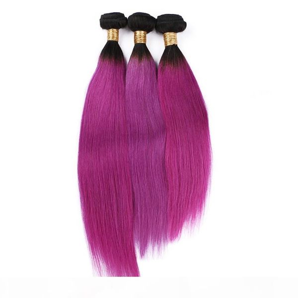 

1b pink ombre malaysian virgin human hair extensions 3pcs straight dark root rose pink ombre virgin remy human hair weave bundles, Black