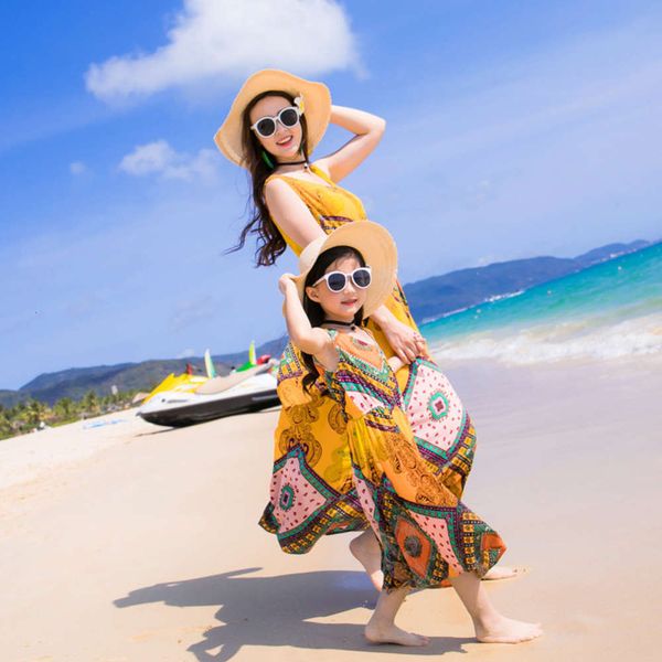 

parent new summer child family beach suit travel women's drs, Blue