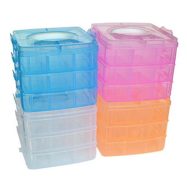 

clear plastic craft beads jewellery storage organizer tool box case three-layer 18-compartment removable plastic storage box
