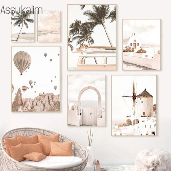 

paintings coastal city architectural scenery posters palm tree canvas painting air balloon wall art poster pictures bedroom decor