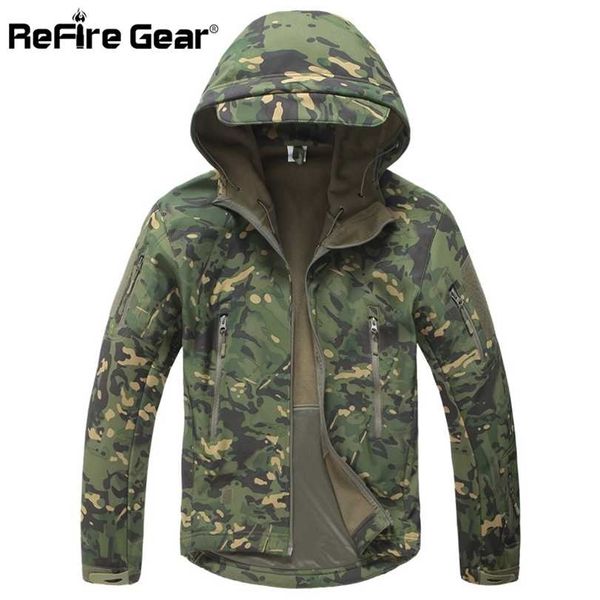 Lurker Shark Soft Shell Giacca tattica militare da uomo Giacca a vento calda impermeabile Cappotto mimetico con cappuccio US Army Abbigliamento 211214