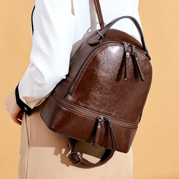 

outdoor bags shoulder bag women's 2021 leather oil vintage college backpack