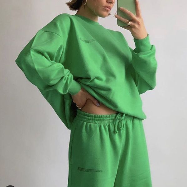 

women's hoodies & sweatshirts 100% solid cotton around the neck pullovers sweatshirts and short two sets of female pieces spring sweatp, Black