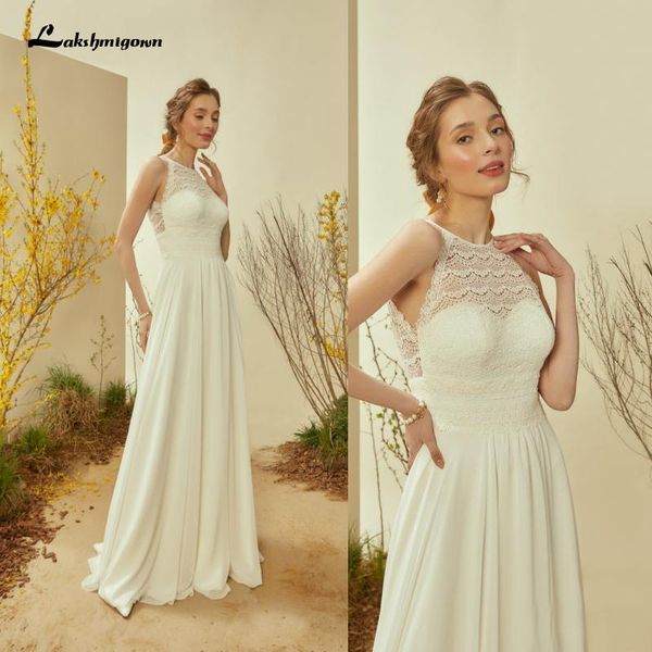

other wedding dresses elegant chiffon beach lace bride gown halter neck boho princess party gowns lace-up plus size lakshmigown, White