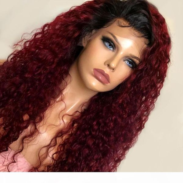 

curly wig color t1b 99j ombre lace front human hair wigs for black women brazilian remy hair wig bleached knots lace wig, Black;brown