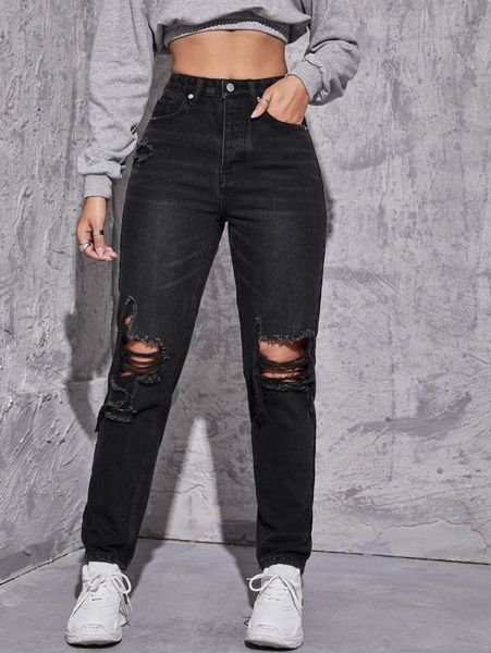 

high waist ripped jeans x5nc#, Blue