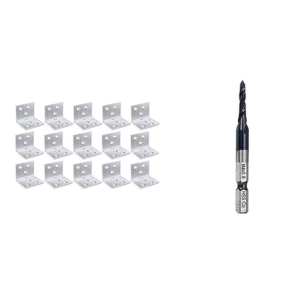 

hand tools hssm35 m4 drill and tap combination bit with stainless steel 90 degree right-angle bracket, 6-hole corner code