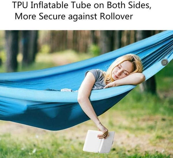 

outdoor double camping hammock, with tpu inflation tube, can bring neck comfort and safe rest 94 x 68 in blue orange yellow