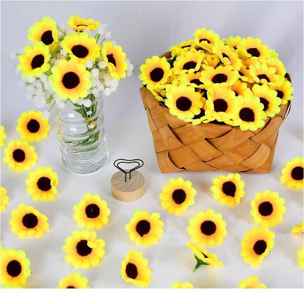 

50pcs 4.5cm silk artificial sunflower daisy flower head wedding birthday party decor diy scrapbooking wreath craft fake jllqpv
