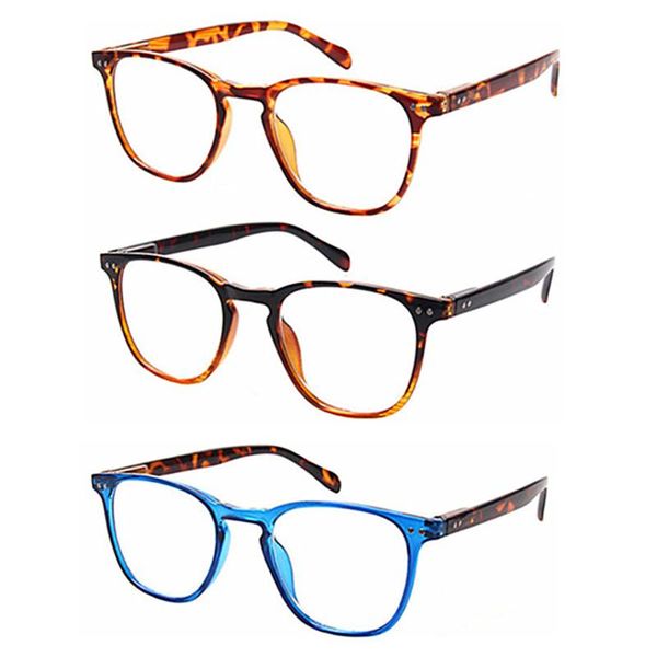 

sunglasses 3 pack of rectangular frame reading glasses for men and women with spring hinged comfortable reader, White;black