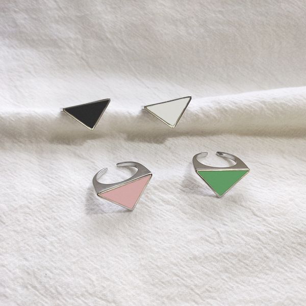 

new inverted triangle opening rings black white green pink letter p brass for women fashion jewelry, Silver