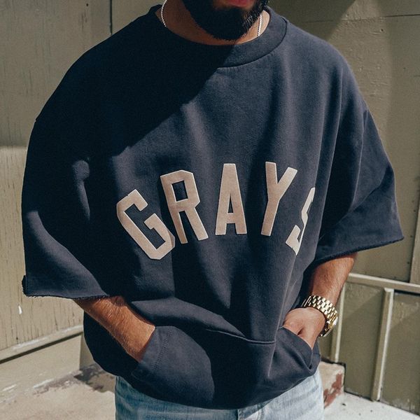 

Grays 3/4 Sleeve Sweatshirts Seventh Casual Half Sleeves Crewneck Shirts Men Women Hip Hop Streetwear MG210060, Black