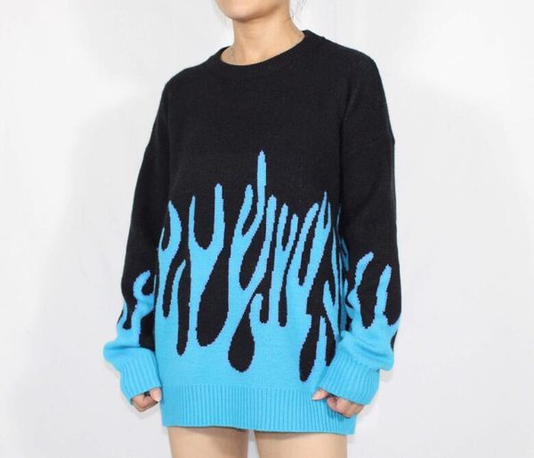 

women's sweaters autumn and winter thick hip-hop long-sleeved lovers loose flame sweater, White;black