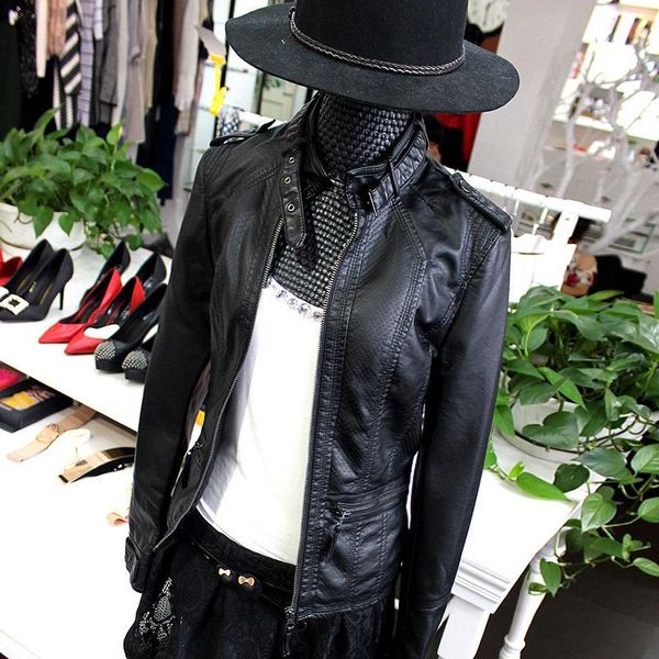 

women's leather & faux jackets women autumn extra-large size clothing jacket s-6xl, Black