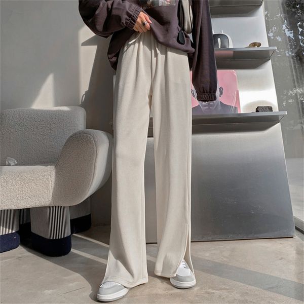 

women's pants & capris hzirip pants with elastic waistband, trousers pure colour, straight, wide, tight, elegant, for women, a2fs, Black;white
