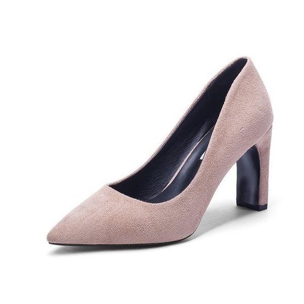 

dress shoes large-size high-heeled professional women's apricot leather with pointed heel chunky single, Black