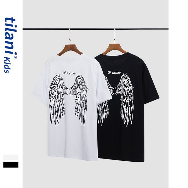 

loose wear | tilani short t-shirt boys and girls angel wings printed children's half sleeve, Black;white