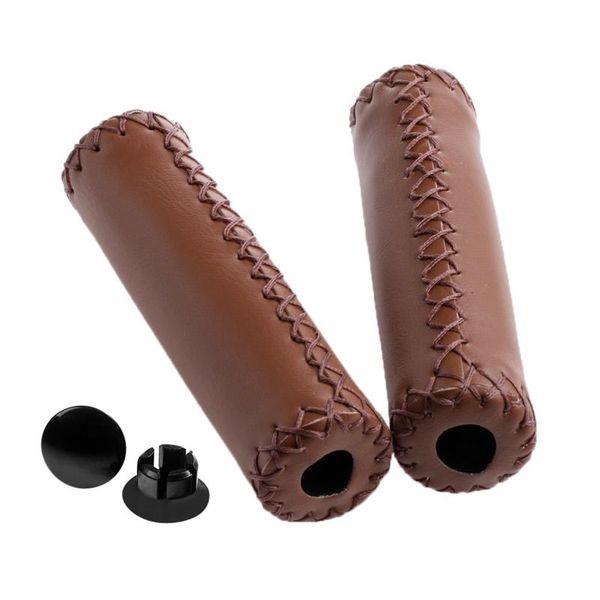 

bike horns mtb bmx road mountain bicycle cycling stitched leather handlebar end grips h053