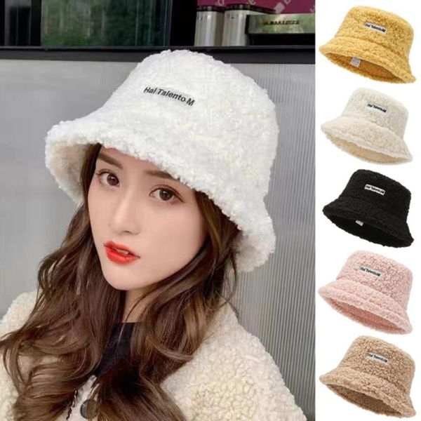 

wide brim hats lamb wool bucket hat for women winter warm lady thicken flat cap men panama outdoor fisherman caps, Blue;gray