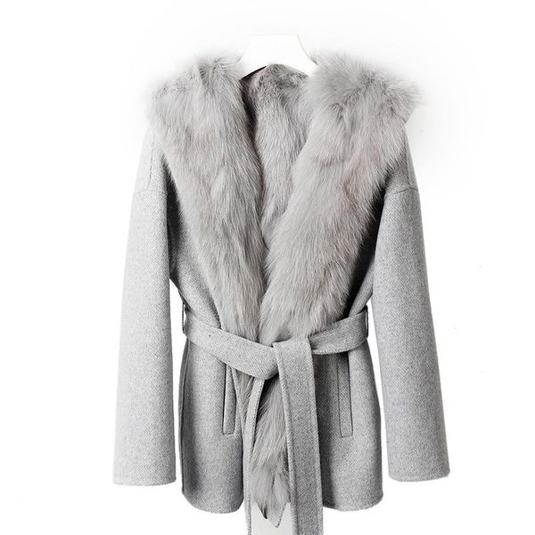 

women's fur & faux winter women real coat one and four wear wool double-sided woolen liner outline version loose simple jacket, Black