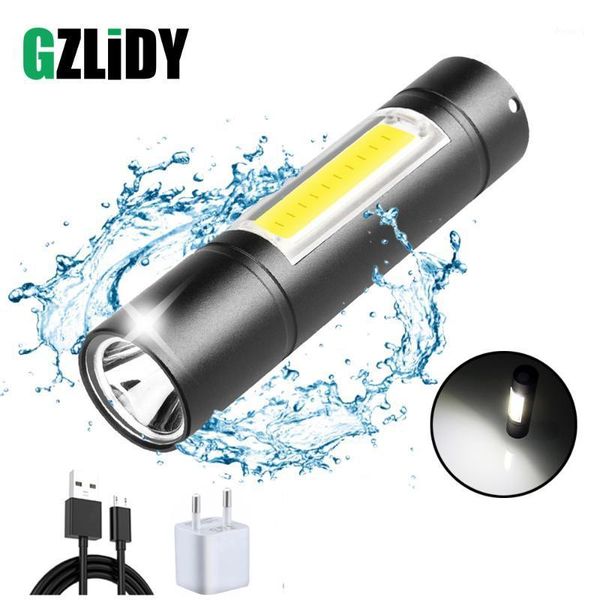

flashlights torches usb rechargeable 3 lighting mode cob+xpe led mini waterproof portable used for camping, cycling, work, etc1