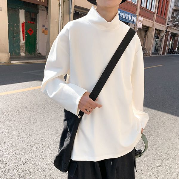 

2021 new spring stand-up collar men's fashion black white high-necked t-shirt men streetwear long-sleeved tshirt mens nzio, White;black