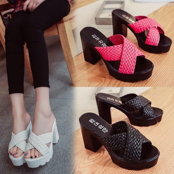 

slippers shoes women sandals summer women's high heel sandalias mujer, Black