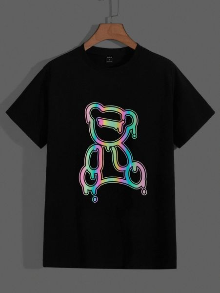 

men reflective bear print tee m40d#, White;black