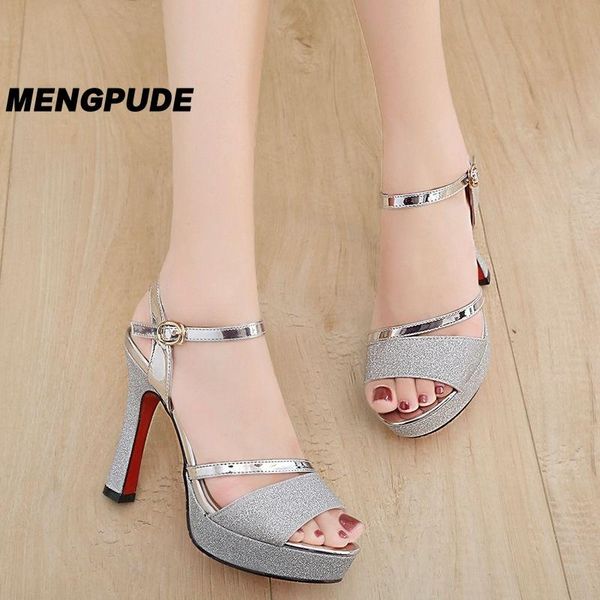 

sandals mpd korean version waterproof platform word buckle 11.5cm high heels summer fish mouth women's shoes gold, Black