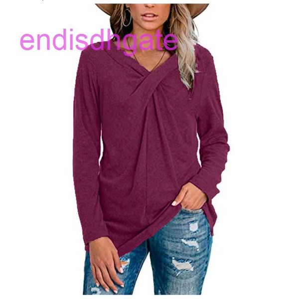 

factory7766solid spring and summer new 2021 color women's v-neck kink long sleeve t-shirt, Black;brown