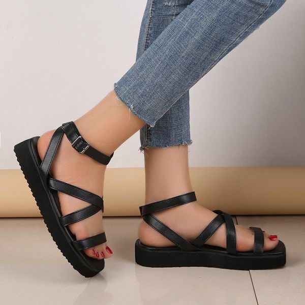 

2021 new style casual shoes women sandals flat beach shoes flip flops ladies sandals summer women's ladies plus size, Black