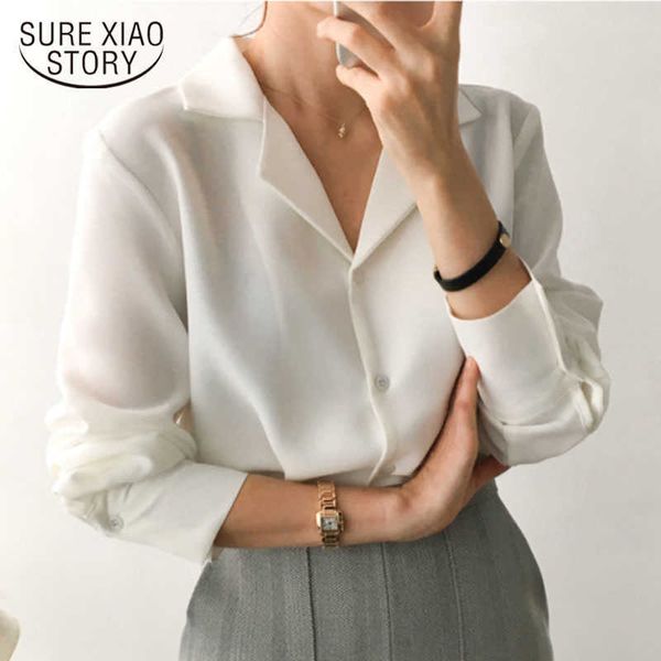 

spring women and blouses solid white chiffon blouse office shirt long sleeve women shirts clothes blusa mujer de moda 210527