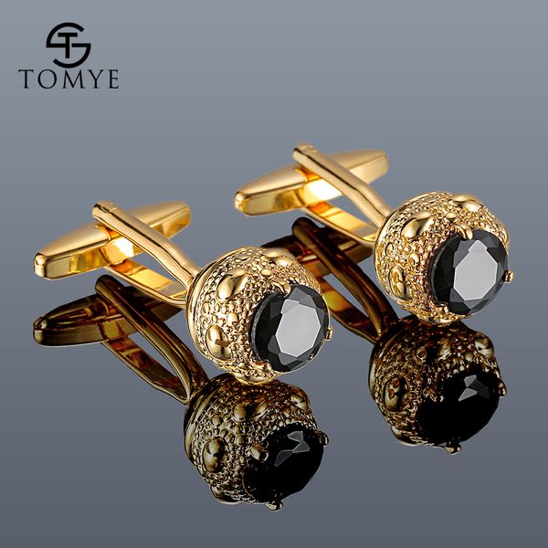 

men cufflinks tomye xk20s009 luxury zircon golden silver color round shirt cuff links