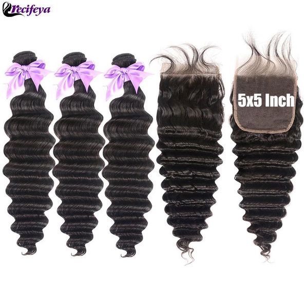 

human hair bulks perucian loose deep wave bundles with hd 5x5 closure 100% remy frontal, Black