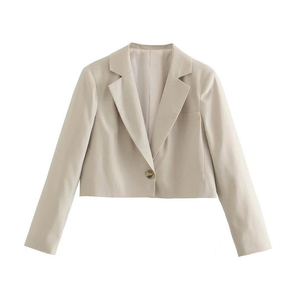 

women's suits & blazers women spring autumn beige linen chic lady casual fashion short jacket coat female notched collar single button, White;black