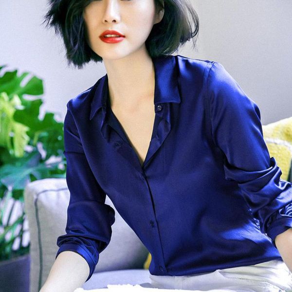 

women's blouses & shirts casual spring summer clothing blusas slim womens ladies shirt women 51-70% silk puff long sleeve blouse f, White