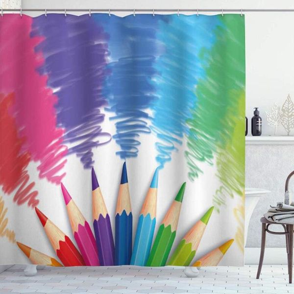 

shower curtain colorful crayons and pencils student design school education theme sketch style polyester fabric waterproof bath