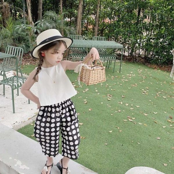 

korean 2021 summer dress new girls' vest two piece children's suit, White