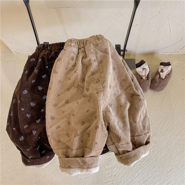 

trousers 2021 children's winter clothes korean corduroy plus velvet casual pants girls harem, Blue