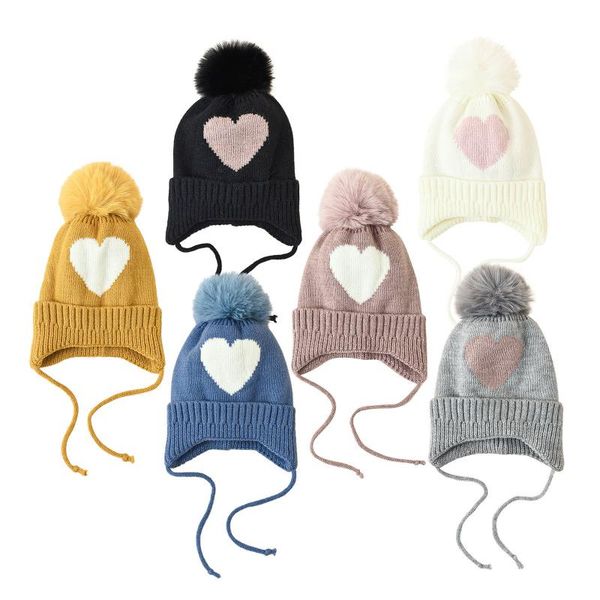 

caps & hats winter kids beanies cap children's love pattern fashion knitting pullover hat protect ears warm pour nouveaux nÃ©s, Yellow