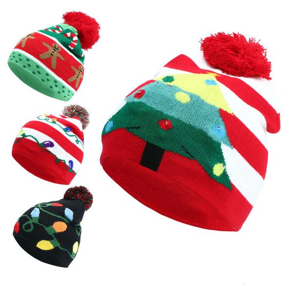 

hat autumn and winter fashion led light knitted lantern party warm christmas, Blue;gray